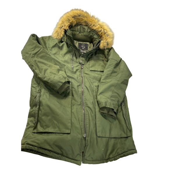 AWAKND LAND 3XL Mens Green Parka Faux Fur Hood WINTER COAT SIZE 3XL SKU 9294 - Picture 1 of 16